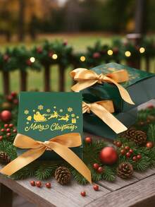10Pcs Green Mini Christmas Gift Boxes With Ribbon,Elk Snowflake 'Merry Christmas' Design Christmas Party Favor Box,Christmas Gift Bags,Paper Craft Boxes For Wedding, Christmas Decor,Xmas Party Gift,Festive Small Presents,Christmas Party Gift Packaging Boxes,Party Favors,Merry Christmas,Christmas Decoration,Xmas Decor,Winter Decorations,New Year Party Supplies