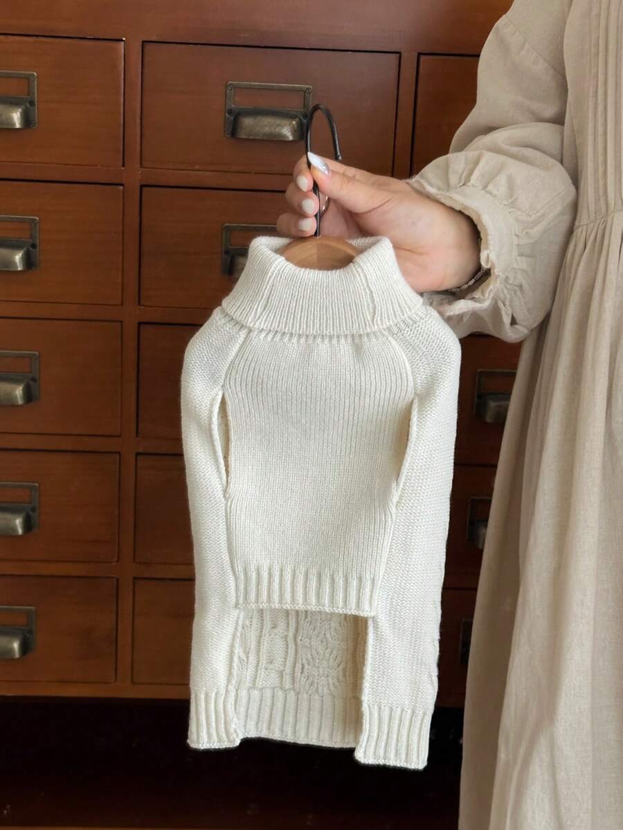 Solid Color Cable Knit Sweater, British Style Pet Clothing For Autumn/Winter, Cable Solid Color Turtleneck Dog Sweater, Cat Dog Pet Sweater