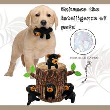 Cartoon Black Bear Tree Stump Plush Dog Toy, With 4 Black Bears, Durable, Interactive Play, Promotes Cognitive Development, Suitable For All Breeds And Sizes, Sound Toy, Press For Sound