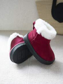 1 Paar Baby Mädchen Burgund Plüsch Süß & Modisch Thermisch Gefütterte Schlüpf-Schnee Stiefel, Bequem für den täglichen Gebrauch im Winter