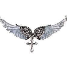 Collares de colgante de gargantilla cruzada con alas de ángel guardián de cristal para mujeres de Szxc Jewelry 18''+2''' - Azul oscuro - Ver 2