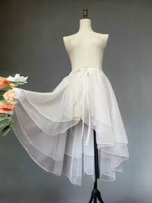 1pc Women's Asymmetric Hem Layered Tulle Skirt, Short Front Long Back Fishtail Hem, Suitable For Wedding, Party, Performance, Cosplay, Photography, Dance, Halloween, Lolita Style, Available In Black, White, Pink, Light Blue, Champagne - Multicolor - View 7