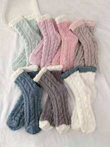 7 pares de calcetines de dormir de felpa de coral gruesa hasta el tobillo, cómodos, para mujer, para otoño e invierno - Multicolor - Ver 10