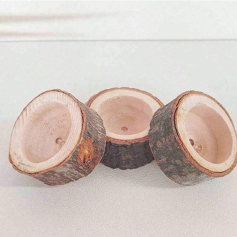 Suporte de Vela de Madeira com Casca, Suporte de Vela de Madeira Pequeno, Base Fixa de Vela para Uso Interno - Multicolorido - Visão 1