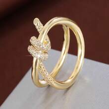 1pc Minimalist Twisted Rope Knot Design Artificial Zirconia Stone Women Ring - Multicolor - View 24