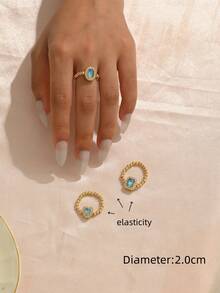 1pc Heart Square Oval Deco Zirconia Ring, Bead Chain Gold Ring For Women & Girls, Luxary Rings, Gift For Her