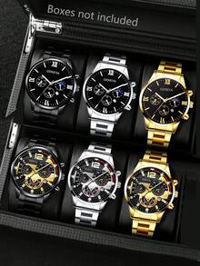 6 件套男士商务休闲手表套装，父亲节、生日或周年纪念的完美礼物 - 彩色 - 查看 12