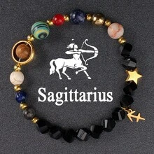 Twelve Constellations Bracelet Asymmetrical Cut Natural Stone Eight Planets Beaded Bangle Women Fashion Jewelry Couple Friendship Accessories Gifts For Loved And Friends