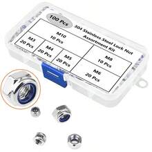 100个304不锈钢锁紧螺母，公制六角螺母，尼龙锁紧螺母，机械锁紧螺母 - 彩色 - 查看 2