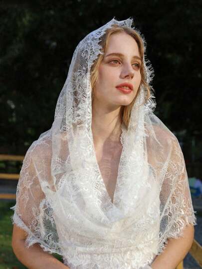 1PC Bride Lace Veil Lace Cover Headscarf Hollowed Out Veil Shoulder Draped