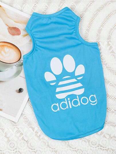 1 pieza Camiseta/Camisa de estilo deportivo con estampado de huella de perro, adecuada para ropa de gato y perro de tamaño pequeño a mediano