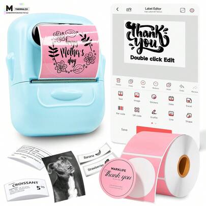 Marklife Makrlife P50 Termal Etiket Yazıcı, Ticari Etiket Yazıcı, Evde Kişiselleştirilebilir Etiket Yazıcı, Kendin Yap Etiketler, Küçük İşletmeler İçin Barkod, Simge, Desen, Logo Yazıcı (Mobil ve Bilgisayar İçin) (Mavi)