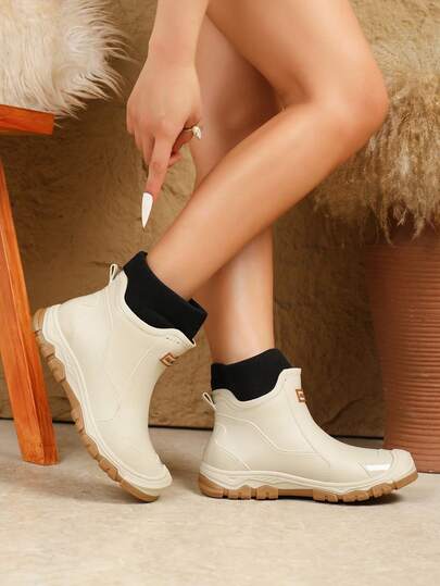 Fesd Ts Japanese Style Women's Short Rain Boots, Couples & Plus Size, Warm Lining, Non-Slip Thick Sole, Suitable For Kitchen Work, Outdoor Activities Like Car Washing, Camping, Fishing, Beach, Sports, Household Chores, All Season