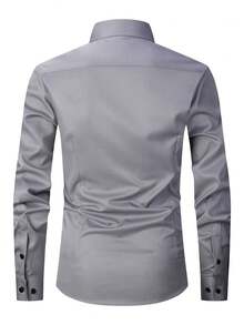 Men's Stretch Business Casual Shirt - Wrinkle-Free & Easy Care With Black Buttons | Comfort Formal & Daily Wear - 灰色 - 查看 2