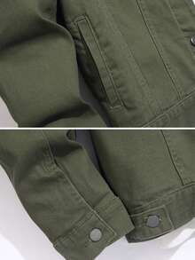 New Men's Washed Olive Green Street Denim Jacket - A Classic Casual Item Made Of Cotton And Polyester Fiber Material, Comfortable And Close Fitting, With A Leading Design, Multiple Pockets, Multi-Functional Fashion Matching, Men's Workwear Denim Jacket, Soft Shell Denim Jacket, Motorcycle Jacket, Suitable For Spring, Autumn, And Winter, Can Be Given As A Gift To Boyfriends - 橄欖綠 - 查看 5