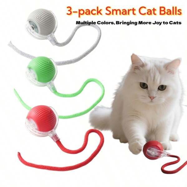 3 كرات تفاعلية للقطط - لعبة قطط ممتعة - كرة تفاعلية للحيوانات الأليفة بأوضاع دحرجة متعددة - كرة لعب منزلية للقطط