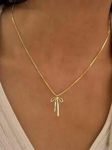 1/2pcs Bow-Tie Gold Sliver Pendant Necklace For Women, Stainless Steel Gold Sliver Snake Chain, Suitable For Daily Wear, Party, Dances, Fashion Gift For Birthday, Anniversaries, Christmas, Jewelry Women, Jewelry Necklace, Gold Necklace, Sliver Necklace, Necklace For Women, Necklace Set