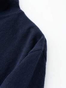 男士休闲宽松条纹 Polo 领拉链针织衫，简约商务通勤风格，秋冬款 - 藏蓝色 - 查看 7