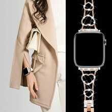 Slim Metal Bands Compatible With Apple Watch Bands For Women 38/40/41/42/44/45/46/49mm, Cute Heart-Shape Sparkle Diamond Stainless Steel Strap For I Watch Series SE/10/9/8/7/6/5/4/3/2/1