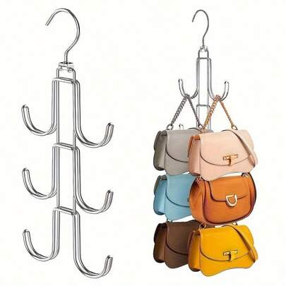 Metallic Hanging Bag Hook, For Wardrobe Organization - Glossy Surface Organizer With 360-Degree Rotating Hook - Durable Space-Saving Handbag Storage Solution, Suitable For Home And Retail