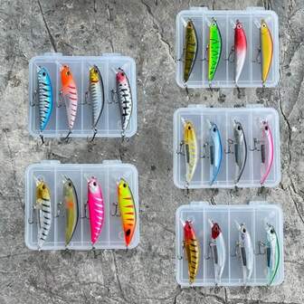 4 色盒装下沉式鱼饵，2.64 英寸/2.76 英寸人工鱼饵，带 2 个鱼钩，渔具