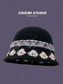 1pc Women's Fair Isle Jacquard Knit Fisherman Beanie Hat, Warm & Versatile For Autumn/Winter, Flattering