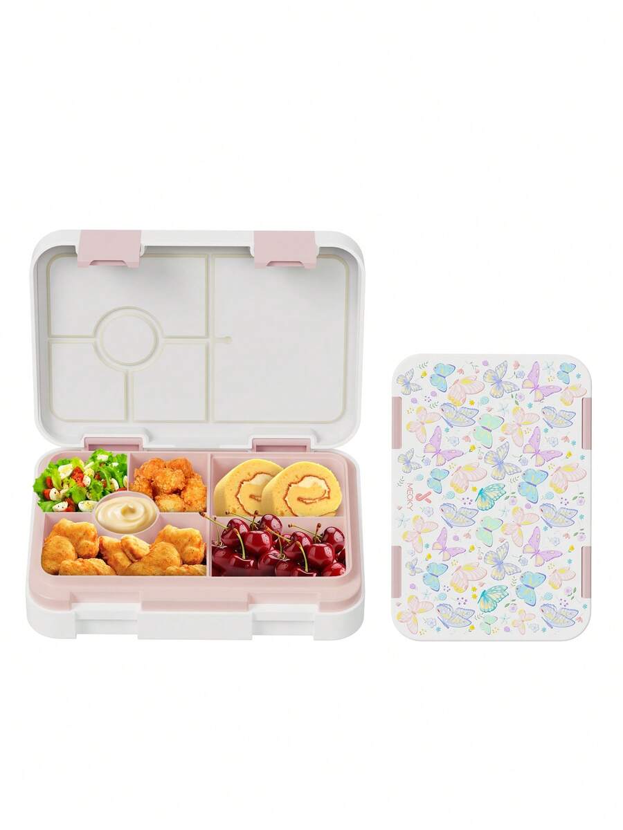 Meoky Hộp đựng cơm Bento – Hộp đựng cơm chống rò rỉ 5 ngăn, Hộp đựng đồ ăn nhẹ chuẩn bị bữa ăn có thể tái sử dụng, Hộp đựng cơm trưa kiểm soát khẩu phần cho trẻ em và người lớn, đựng thức ăn cho trường học, văn phòng, du lịch và dã ngoại (Hình con bướm trắng) - trắng - Xem 1