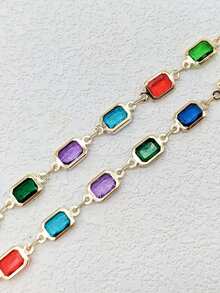 1pc Elegant Fashionable Colorful Rhinestone Necklace, Stylish Metal Choker Necklace, Charming Jewelry For Women, Suitable For Daily Wear, Decoration, Party, Music Festival, Photo Shoot. Handmade Chain Length Customizable, Random Rhinestone Colors
