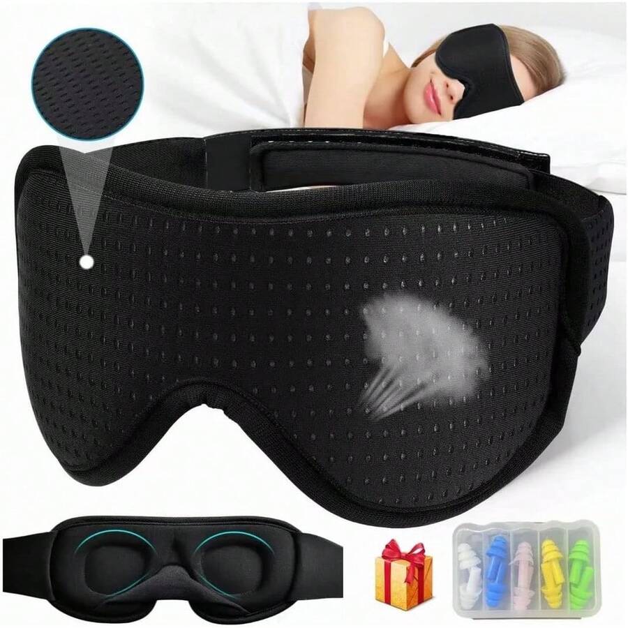 Máscara de Dormir 3D Ajustable y Transpirable + Tapones para los Oídos Máscara de Dormir de Esponja 3D Máscara de Ojos que Bloquea la Luz Adecuada para Oficina Viajes Yoga Unisex - 1 - Ver 1