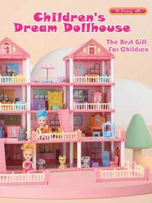 公主城堡娃娃屋玩具套装，女孩娃娃屋玩具，包括家具、娃娃和配件，豪华豪宅娃娃，儿童公主城堡 DIY 建筑套件，逼真的角色扮演娃娃，设施齐全的娃娃屋，适合 3-12 岁女孩的生日/节日礼物（部分家具配件和娃娃颜色随机）