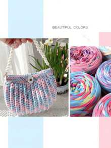 2/1 pieza Hilo de camiseta degradado, grande 300g/unidad - 2cm de ancho, hilo tejido de punto, suave y versátil para manualidades DIY, usado para ganchillo y tejido de bolsos, cojines, muñecas, mantas de almacenamiento, zapatillas, proyectos de ganchillo artesanal, disponible en múltiples colores, hilo multicolor, hilo de poliéster, hilo acrílico, hilo de ganchillo, hilo para manualidades, bolas de hilo vibrante, material de manualidades versátil, accesorios y suministros de tejido