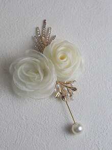 2pcs Elegant Rose Flower Boutonniere And Wrist Corsage Set, Suitable For Groom, Bride, Wedding Decoration, Party, Banquet