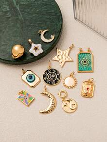 1pc Fashionable & Exquisite Gold-Tone Pig, Cherry Fish, Mushroom Cake Pendant With Cubic Zirconia, Suitable For DIY Necklace, Bracelet, Earring, Bag Chain, Keychain, 18K Gold Plated, Creative Pendant Gift For Wife, Mother, Girlfriend - Multicolor - View 7