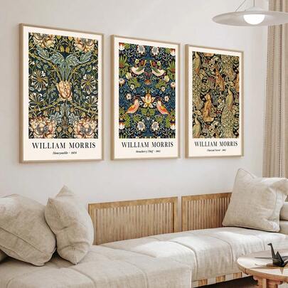 3pcs/Set Vintage Plant & Floral William Morris Wall Art Prints, William Morris Museum Exhibition Art Canvas Posters, Floral Art Nouveau Style Prints, Gallery Wall Art, Vintage Floral Posters, Aesthetic Room Decor, Living Room Decor, Home Decor, Unframed