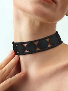 1 pieza Collar gargantilla de mujer de moda con textura de metal exagerada, patrón geométrico elíptico martillado y cilindro de metal empalmado