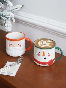 1pc Hand-Painted Santa Claus Ceramic Cup, Cute Snowman Coffee Mug, Exquisite High-Quality, Suitable For Christmas Home Decor, Drinkware For Christmas Eve Dinner, Office/Bedroom/Living Room, Gift