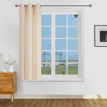 1 件/2 件现代纯色遮光窗帘，带顶部环圈，透明薄纱窗帘，适用于客厅、卧室，过滤隐私并平衡光线的垂直窗帘 - 米色 - 查看 14