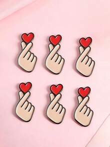 6pcs/5pcs/4pcs/3pcs/2pcs/1pc Cute Cartoon Heart-Shaped Enamel Pins, Couple Alloy Brooches, Backpack Metal Badge Accessories, Casual Style Jewelry Decorations "I Love You" Hand Gesture Multifunctional Ornaments Costume Accessories Bag Charms Office Accessories Christmas Gift - A - View 7