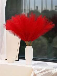 10/20/50pcs Red Faux Pampas Grass Artificial Reeds Large Tall Fluffy Artificial Fake Flower Bulrush Reed Grass Artificial Plants Boho Decor For Wedding Party Decoration, Home Living Room Bedroom Decor, Vase Arrangement, DIY Photoshoot Props Home Decor Christmas Decorations Christmas