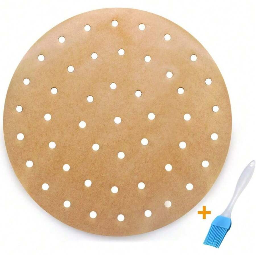 100-Pack 9 Inch Unbleached Steamer Liners, Perforated Parchment Paper Rounds For Air Fryer, Bamboo Steamer & Cooking - Non-Stick - Air Fryer Liners - 9 inches - Unbleached - View 1