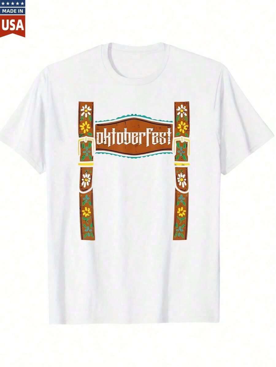 Camiseta de Oktoberfest para hombres, mujeres y niños - Camiseta gráfica festiva del festival de cerveza bávara - Conjunto de disfraz de Oktoberfest - Top de algodón blanco de manga corta - Blanco - Ver 1