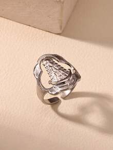 1 pièce Bague Vierge Marie couleur argent pour femmes et hommes, bague religieuse en acier inoxydable Jésus, décoration de bijoux