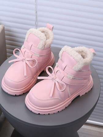 Kids Thermal Lined Ankle Boots, Autumn/Winter New Soft Bottom Anti-Slip Boots For Little Girls, Round Toe Versatile Leather Warm Thick Flat Boots