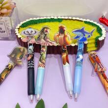 6/10pcs Foreign Mountain And Sea Classic Neutral Pen, Elementary School Student Version Ballpoint Pen, Divine Beast Doll Pen, Wooden Stick Man Shark Pen, Suitable For Office And Holiday Gifts, Birthday Gifts, Etc., It Can Be Given As 6 Sets To Friends, With Smooth Writing And Fun Appearance