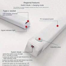 USB 可充电无线 LED 橱柜灯，智能传感器，无需插座，便携且易于安装，磁条灯，适用于走廊、楼梯、床边、衣柜、厨房 - 白色外殼 - 查看 6