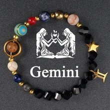 Twelve Constellations Bracelet Asymmetrical Cut Natural Stone Eight Planets Beaded Bangle Women Fashion Jewelry Couple Friendship Accessories Gifts For Loved And Friends