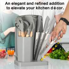 23 PCS Silicone Kitchen Utensils Set And Kitchen Knife Set With Removable Knife Cover, Non-Stick Heat Resistan Kitchen Tools Best Kitchen Cookware Include 12 Pcs Silicone Cooking Utensils 5 Pcs Chef Knife Set - Màu Xám nhạt - Xem 9
