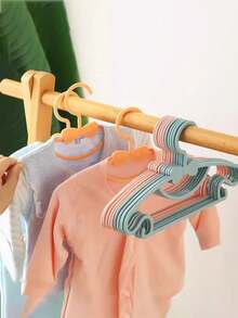 10pcs Beige Children's Clothes Hangers, Portable Display Hangers, Plastic Kids Jacket Hangers, Baby Garment Organizer
