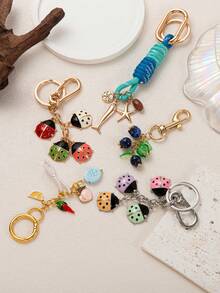 1pc Fashion Keychain Sun Pollen Colored Heart-Shaped Cherry Strawberry DIY Handbagcrossbody Bag, Car Keychain Decoration Can Be Freely Matched. Plated With 18K Gold, Suitable For Giving To Mothers, Wives, And Girlfriends. - Multicolor - View 5