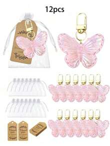 1pc/6pcs/12pcs/20pcs Creative Butterfly Keychain Set, Colorful Butterfly Keychain Set, Comes With Transparent Hard Cloth Bag, Thank You Label, DIY Keychain, Creative Keychain, Backpack Pendant, Bag Accessories, Car Keyring